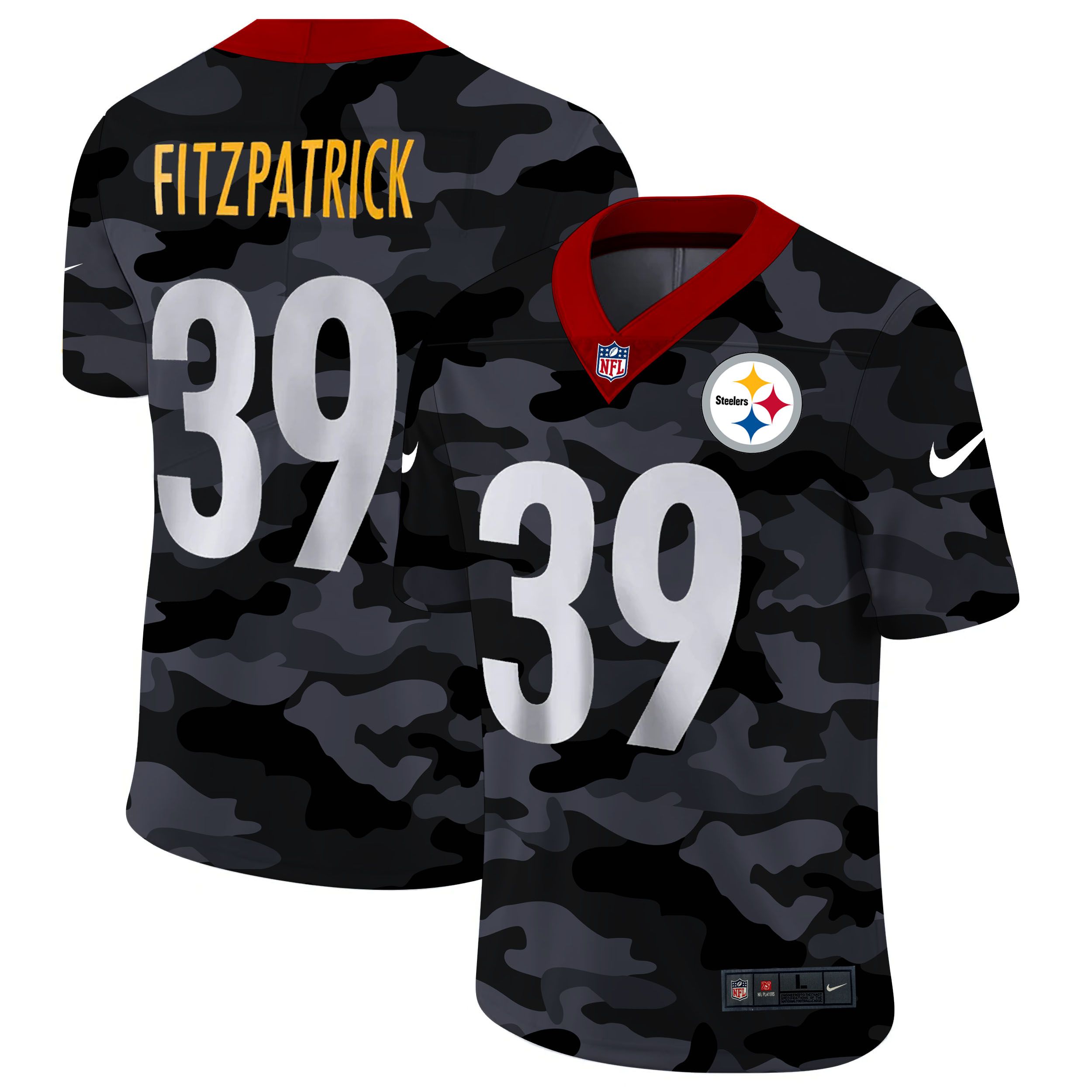 Men Pittsburgh Steelers #39 Fitzpatrick 2020 Nike Camo Salute to Service Limited NFL Jerseys